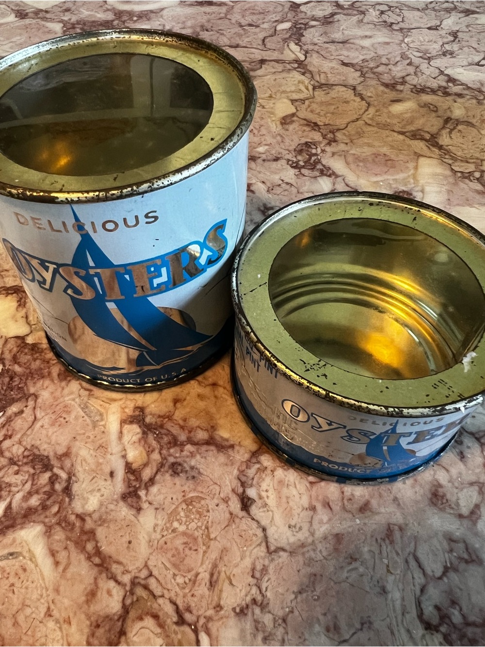 Hubbard’s Pier and Seafood Rock Hall’Md 2 Delicious Oysters Tins Vintage
